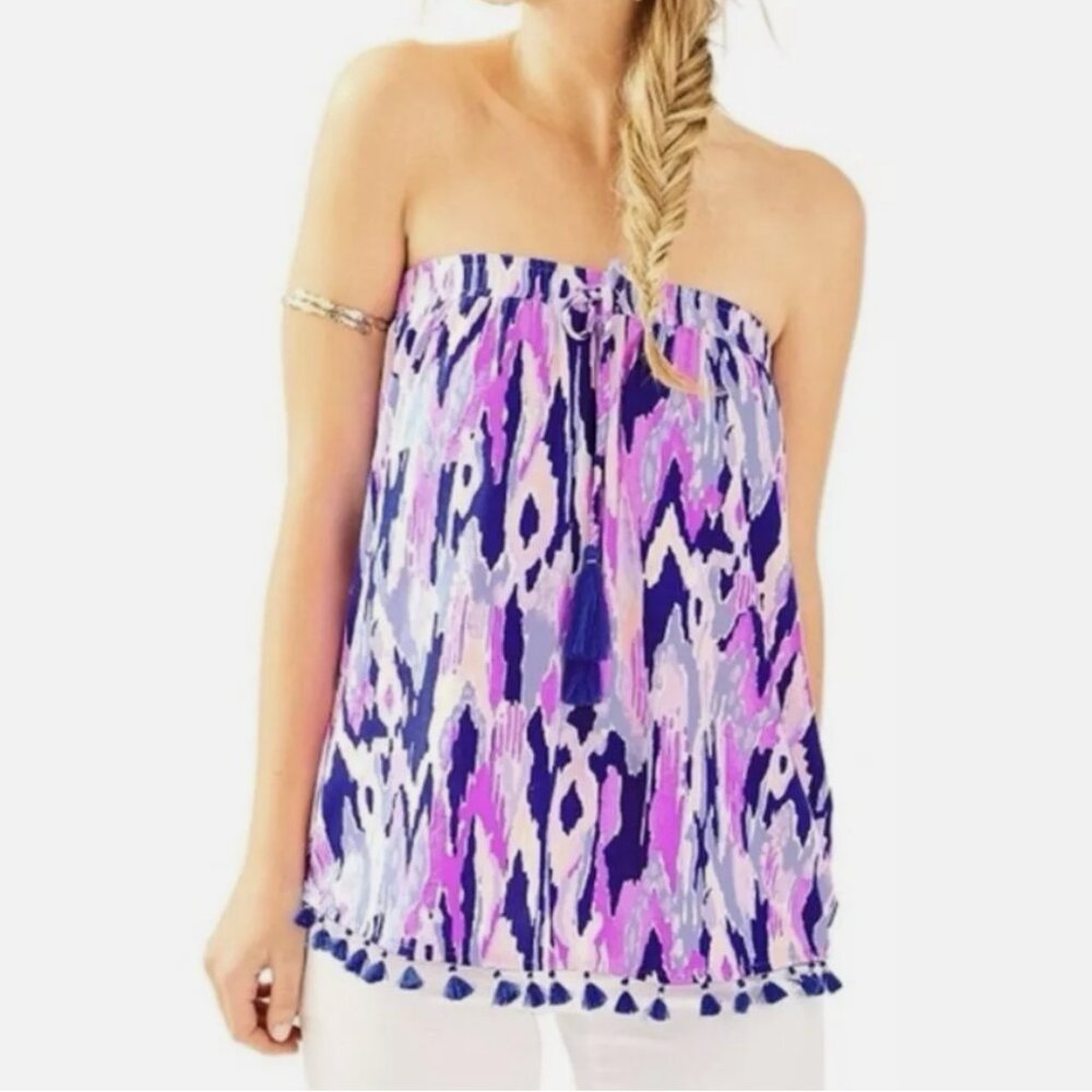 Lilly Pulitzer Ladies Palma Tube Top Amethyst One Too Many Shirt XXS Tassel Blue